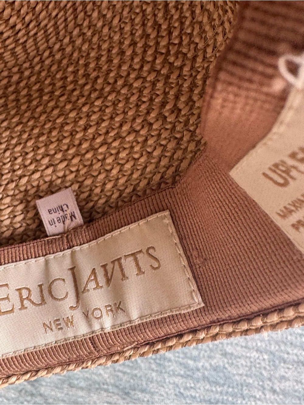 Eric Javits Tan Straw Wide-Brim Sun Hat with Chin Tie - Picture 3 of 3